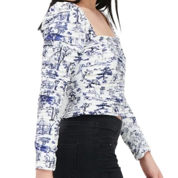 Kourt Womens XL Square Neck Long Sleeve Scrunch Printed Crop Top - Picture 3 of 13